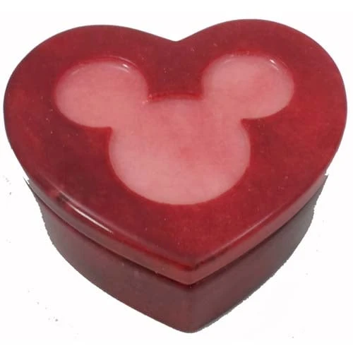 Disney Trinket Box - Handcarved Alabaster Heart W/ Mickey Icon -Dark Red 3 Disney Trinket Box - Handcarved Alabaster Heart W/ Mickey Icon -Dark Red