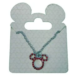 Disney Santa Mickey Necklace - Mickey Icon Red Jewel Silver