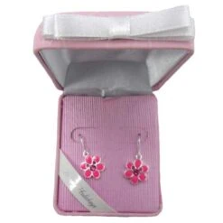 Disney Earrings - Happy Holidays - Pink Flower With Mickey Icon