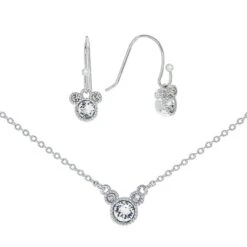 Disney Necklace And Earring Set - Crystal Mickey Icon - Silver