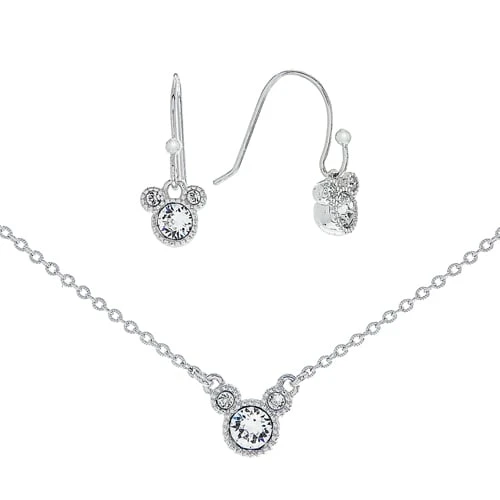Disney Necklace And Earring Set - Crystal Mickey Icon - Silver 3 Disney Necklace And Earring Set - Crystal Mickey Icon - Silver