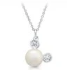 Disney Crislu Necklace - Pearl Mickey Mouse Icon - Sterling Platinum