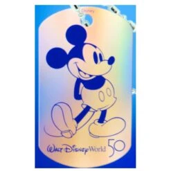 Disney Engraved ID Tag - Disney World 50th Anniversary - Iridescent Mickey Mouse - Oval