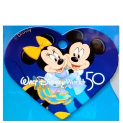 Disney Engraved ID Tag - Disney World 50th Anniversary - Mickey And Minnie - Heart