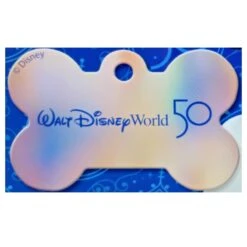 Disney Engraved ID Tag - Disney World 50th Anniversary - Iridescent Logo - Bone