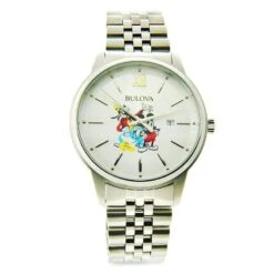 Disney Wrist Watch - Silver Link Mickey Mouse And Friends By Bulova